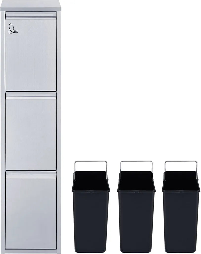  SVITA V3X15 Mülleimer 45 Liter 3x15L Standeimer Edelstahl Mülltrennung Silber Papierkorb Wand-Halterung Aufbewahrung