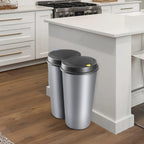  Deuba Mülleimer 50 L Duo 2fach Trennsystem 2x25L Druckknopf-Automatik Küche Abfalleimer Müllbehälter Mülltrennung Büro, Farbe:silber - Silver - Argent