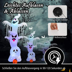  COSTWAY Gestapelte Geister Mit Bunten Lichtern Aufblasbar 310cm Lang, Riesige Gespenst Mit Kürbis, Halloween-Dekoration Für Halloweenparty, Hof & Outdoor
