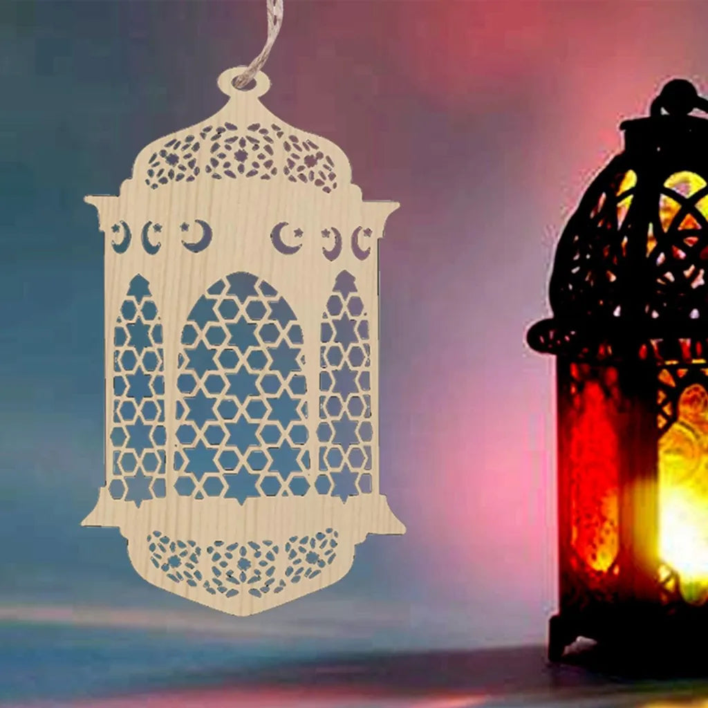  4 Stücke Holz Anhänger Ornament Ramadan Mubarak Eid Kareem Dekoration Mond Sterne Wind Licht Form Anhänger Ornament Für Ramadan Dekorationen