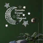  Ramadan Kareem Aufkleber Dekorationen Wand Eid Mubarak Eid Al Adha Mond Und Stern Aufkleber Islamische Spiegeldekoration（Silver）