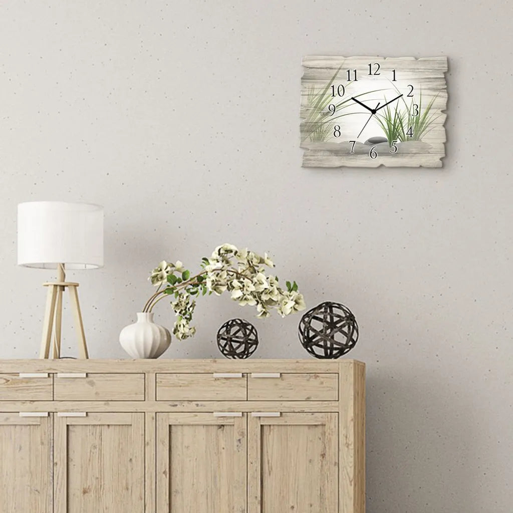  ARTland Holz Wanduhr Quarzuhr - Schwarzer Zeiger 3D Steine Größe: 40x30 Cm