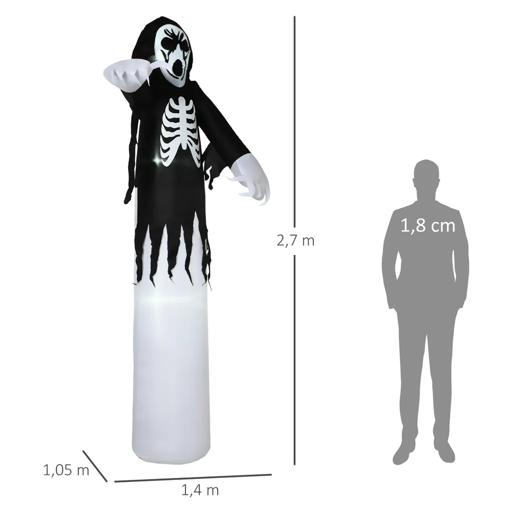  HOMCOM Halloween Deko Geister Skelett Aufblasbares Gespenst Mit Weißen LEDs Geist Halloween Lichter Mit Gebläse 140 X 105 X 270 Cm