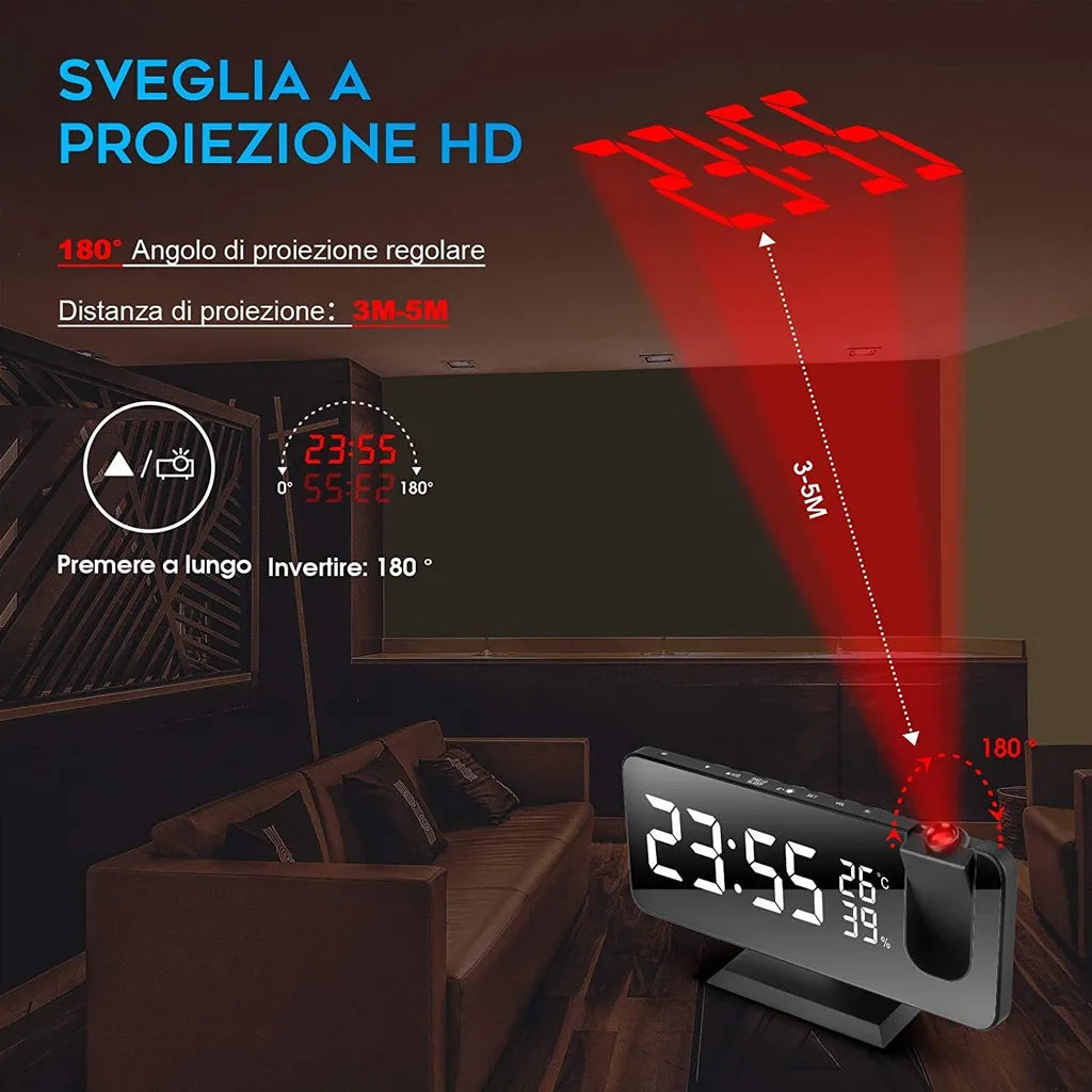  Projektionswecker, Led Digital Wecker Mit Projektion 180 °, Radiowecker Mit USB-Anschluss Großem LED-Anzeige Snooze Dual-Alarm, 4 Projektionshelligkeit Mit Automatischem Dimmer, 32FM Radio