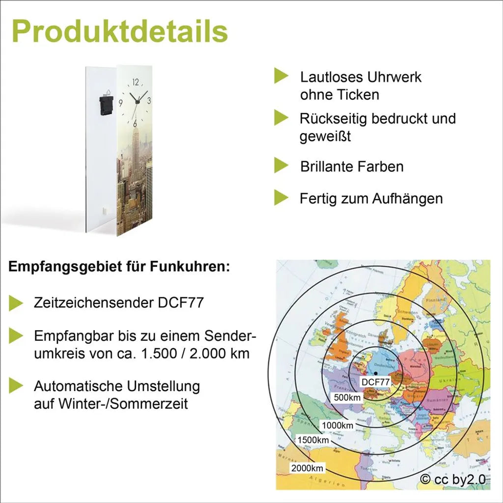  ARTland Glas Wanduhr Quarzuhr - Schwarzer Zeiger Abstrakte Komposition (grün) Größe: 20x60 Cm
