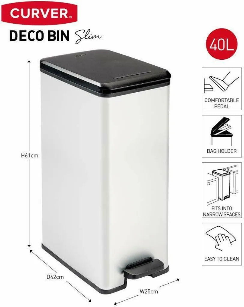  Curver Tretmülleimer Deco Schmal 40L Silbern