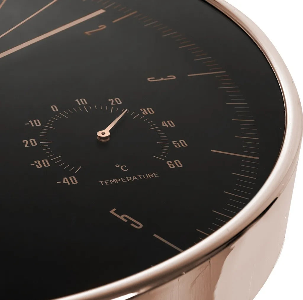  Leise Quartz Wanduhr Mit Hygrometer & Thermometer In Gold