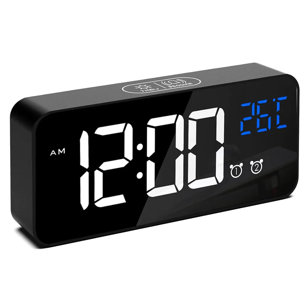  LED Digitaler Wecker Mit Drehfuß, LED-Display, Große Ziffern Anzahl Für Alte, Große Runde Taste, Dimmer Helligkeit, Einstellbare Lautstärke, Schlummerfunktion, Steckdose, Batterie-Backup, Schwarz,Black