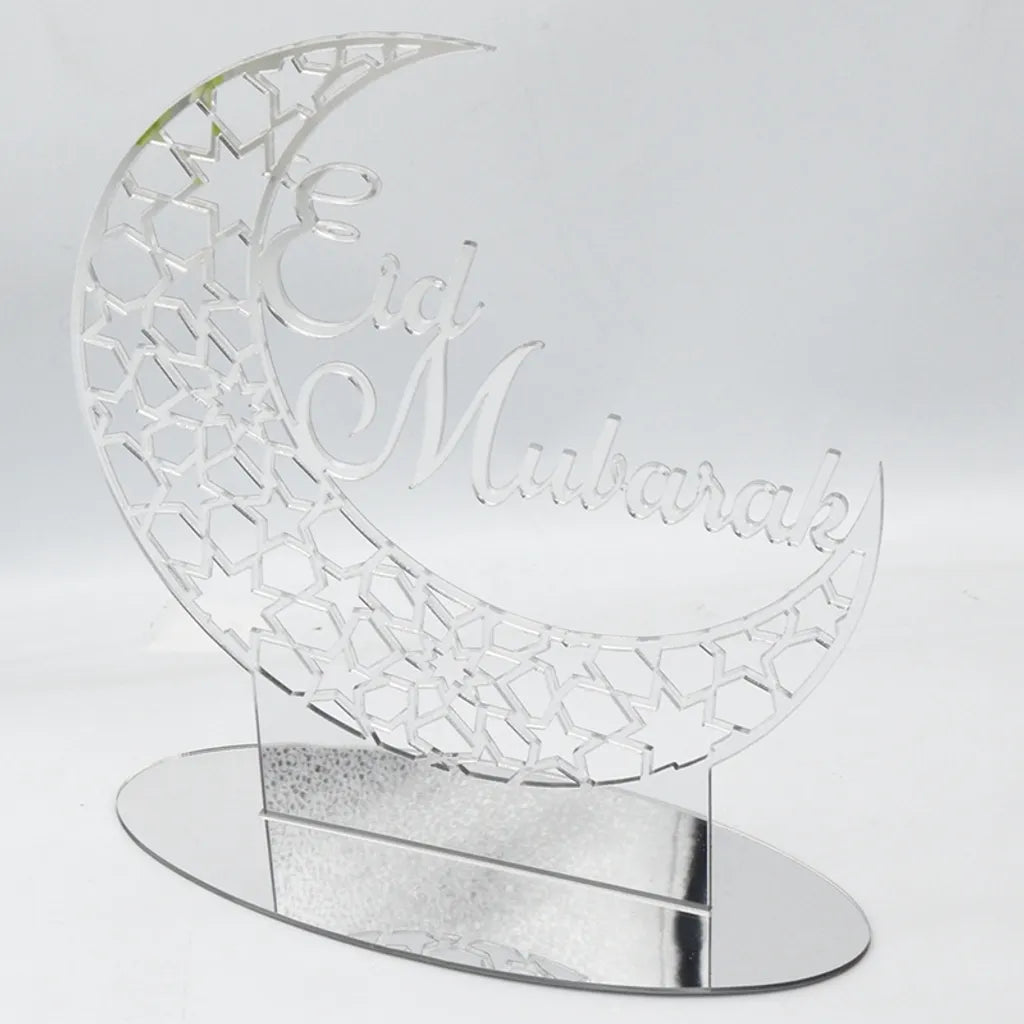  3x Ramadan Eid Mubarak Dekorationen Eid Mubarak Acryl Ornamente Mond Sterne,Muslim Festival Dekorationen, Silber