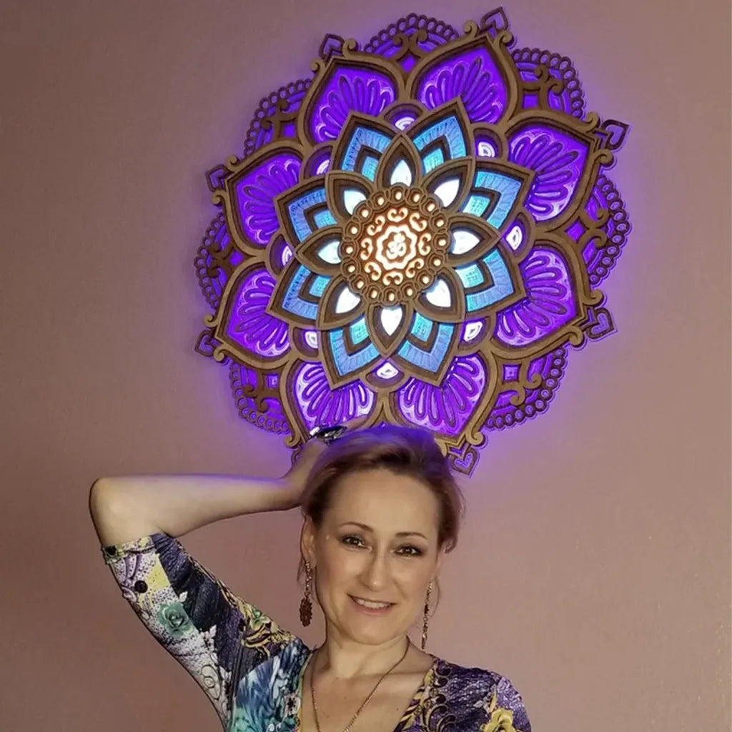  LED Nachtlicht, Lotus Blume Mandala YOGA LED Licht Hängende Wand Skulptur Lampe Wandleuchte Dekorative