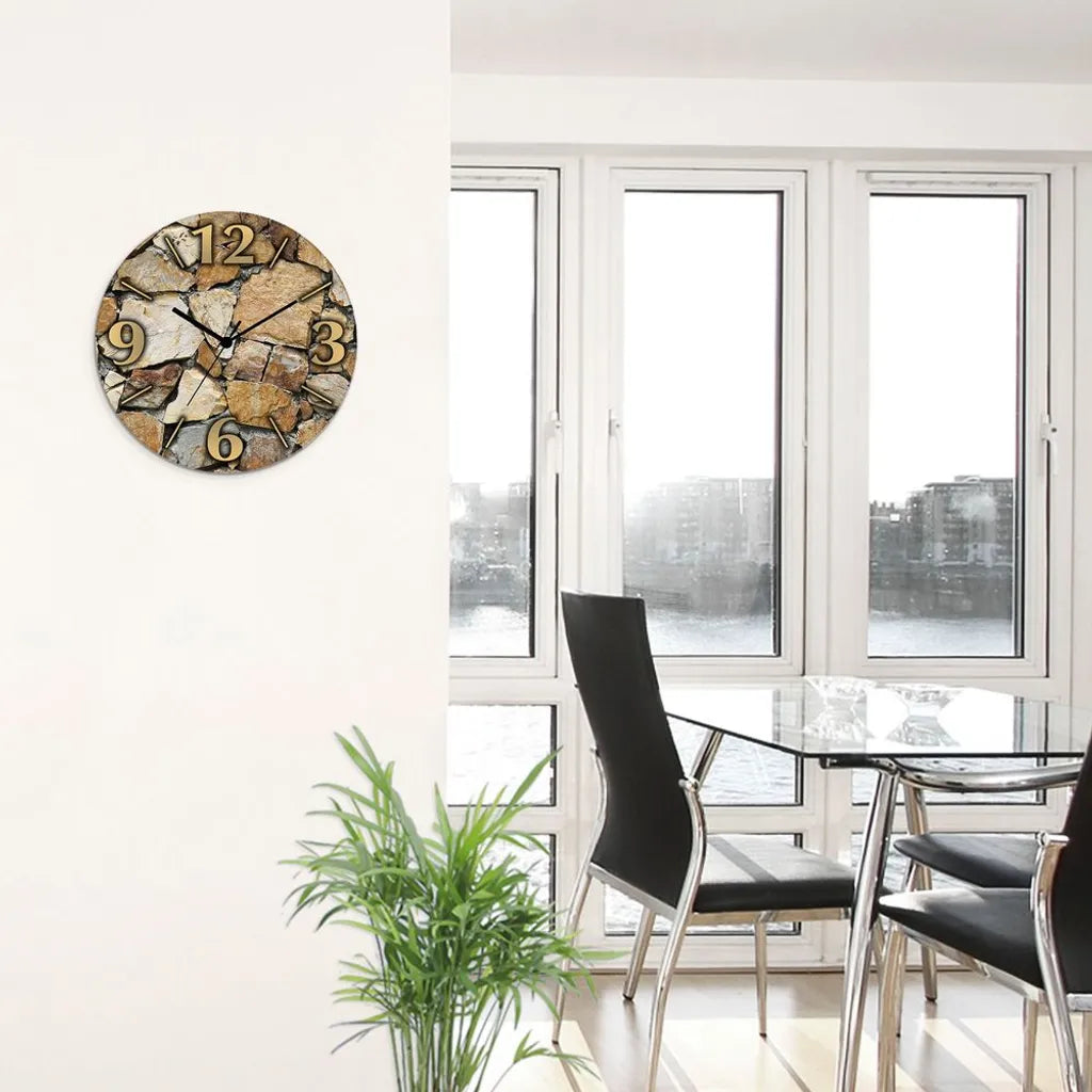  ARTland Glas Wanduhr Quarzuhr - Schwarzer Zeiger Braune Steinwand Größe: 30x30 Cm