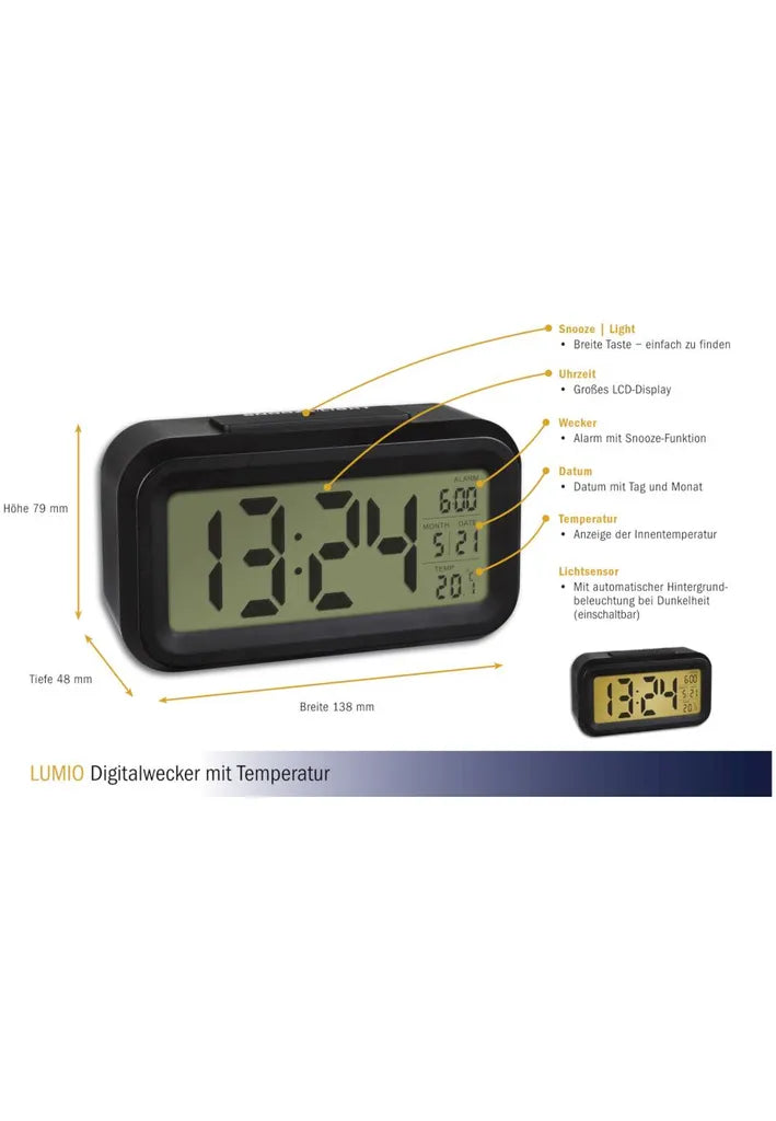 TFA Dostmann TFA 60.2018.01 Lumio Digitalwecker Schwarz