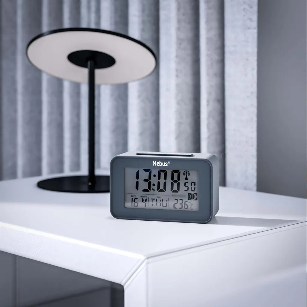  Mebus Digitaler Funkwecker Mit Mondkalender, Beleuchtung, Innenthermometer, 2 Weckzeiten, Schlummer-Funktion