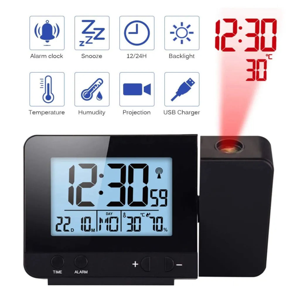  Digital Projektionswecker Mit Temperatur Und Zeit-Projektion/USB-Anschluss/Innentemperatur Und Luftfeuchtigkeit