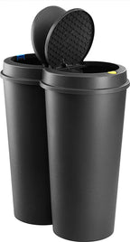  Deuba Mülleimer 50 L Duo 2fach Trennsystem 2x25L Druckknopf-Automatik Küche Abfalleimer Müllbehälter Mülltrennung Büro, Farbe:schwarz - Black - Noir