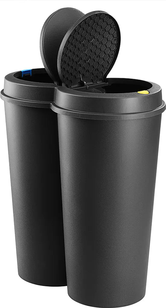  Deuba Mülleimer 50 L Duo 2fach Trennsystem 2x25L Druckknopf-Automatik Küche Abfalleimer Müllbehälter Mülltrennung Büro, Farbe:schwarz - Black - Noir
