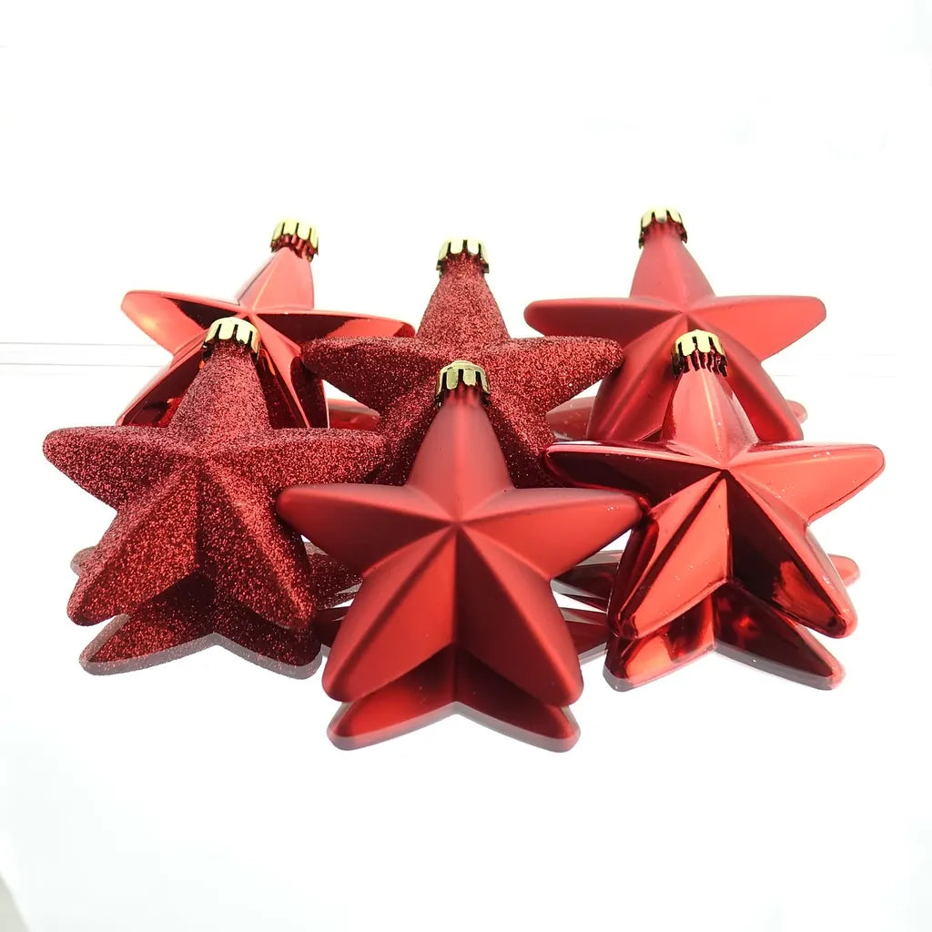  Bruchfeste Weihnachtsanhänger Stern Christmas Red Rot Ø 7,5 Cm Aus Kunststoff - 6er Set