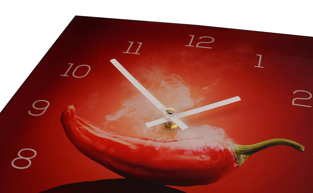  Wanduhr Aus Glas 30x30cm Uhr Als Glasbild Küche Chili Peperoni Deko