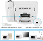  Wecker Mit Projektion, LED Digital Projektionswecker USB Aufladbar Wecker/Taktgeber Temperaturanzeige/Hygrometer/Uhrzeit & Datumsanzeige/LCD Displaybeleuchtung/LED Backlight/Snooze (Weiß)