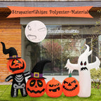  COSTWAY 226cm Aufblasbare Kürbis-Kombination LED Halloween-Dekoration Aufblasbar Mit Geister-, Skelett- & Hexenhüten Für Halloweenparty, Hinterhof & Garten