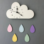  Weiß Dunkle Wolken Regentropfen Wanduhr Kinder Wanddekoration Uhr, 26*16cm