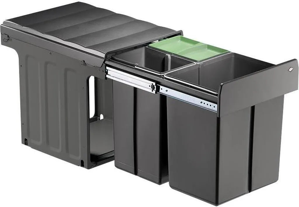  Wesco Einbau-Abfallsammler ProfilineTrio-Maxi 40DT - 40 Liter (20 + 2x10 Liter), Anthrazit/ Silber, Ab 40er Schrankbreite, Mit Vollauszug