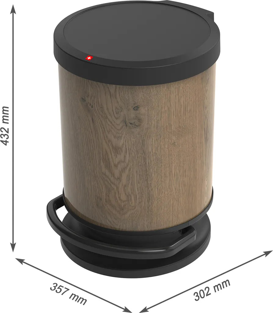 ROTHO Treteimer Rund 20 L PASO, Farbe:Holz Dunkel