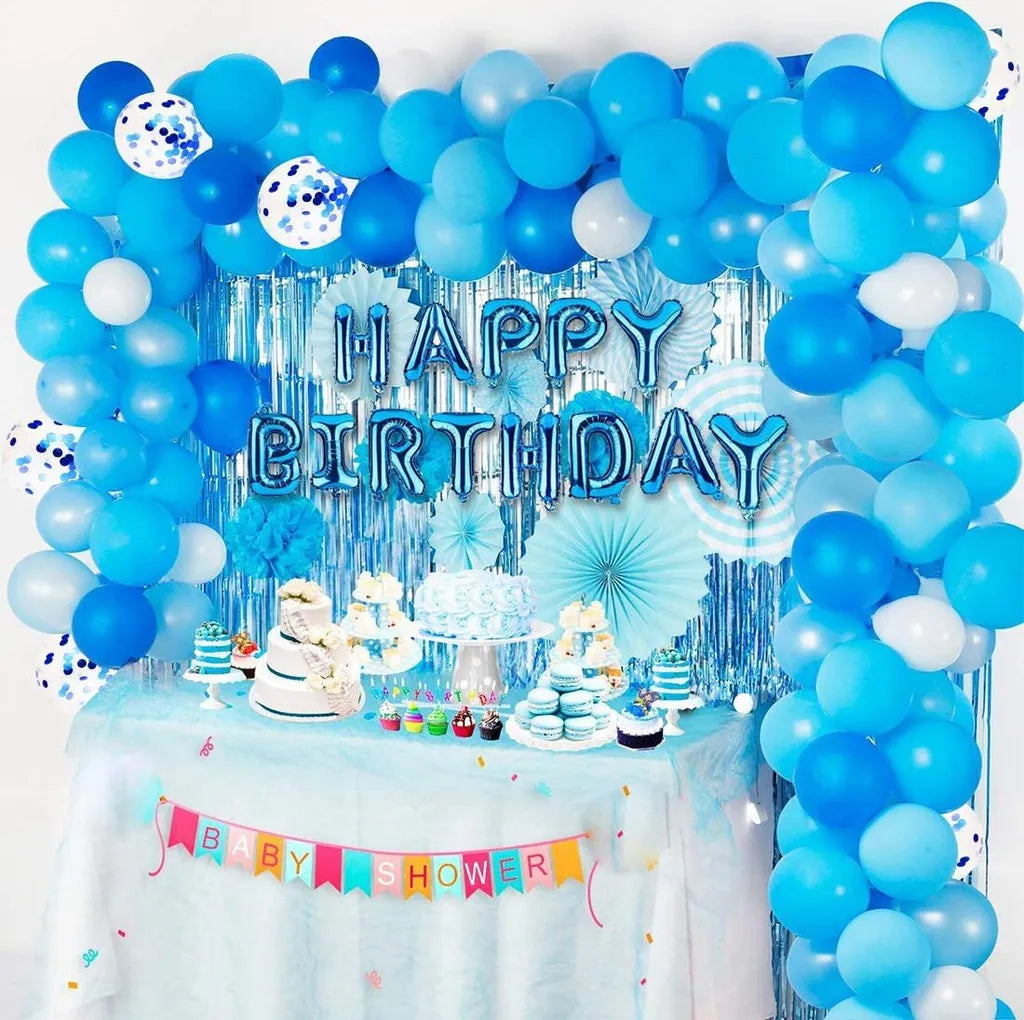  Geburtstagsdeko Blau Set, Happy Birthday Girlande Konfetti Ballons Tischdecke Blau Luftballons Glitzer Vorhang Konfetti Herz Stern Folienballon Für Mann Junge Mädchen Party Geburtstag Deko