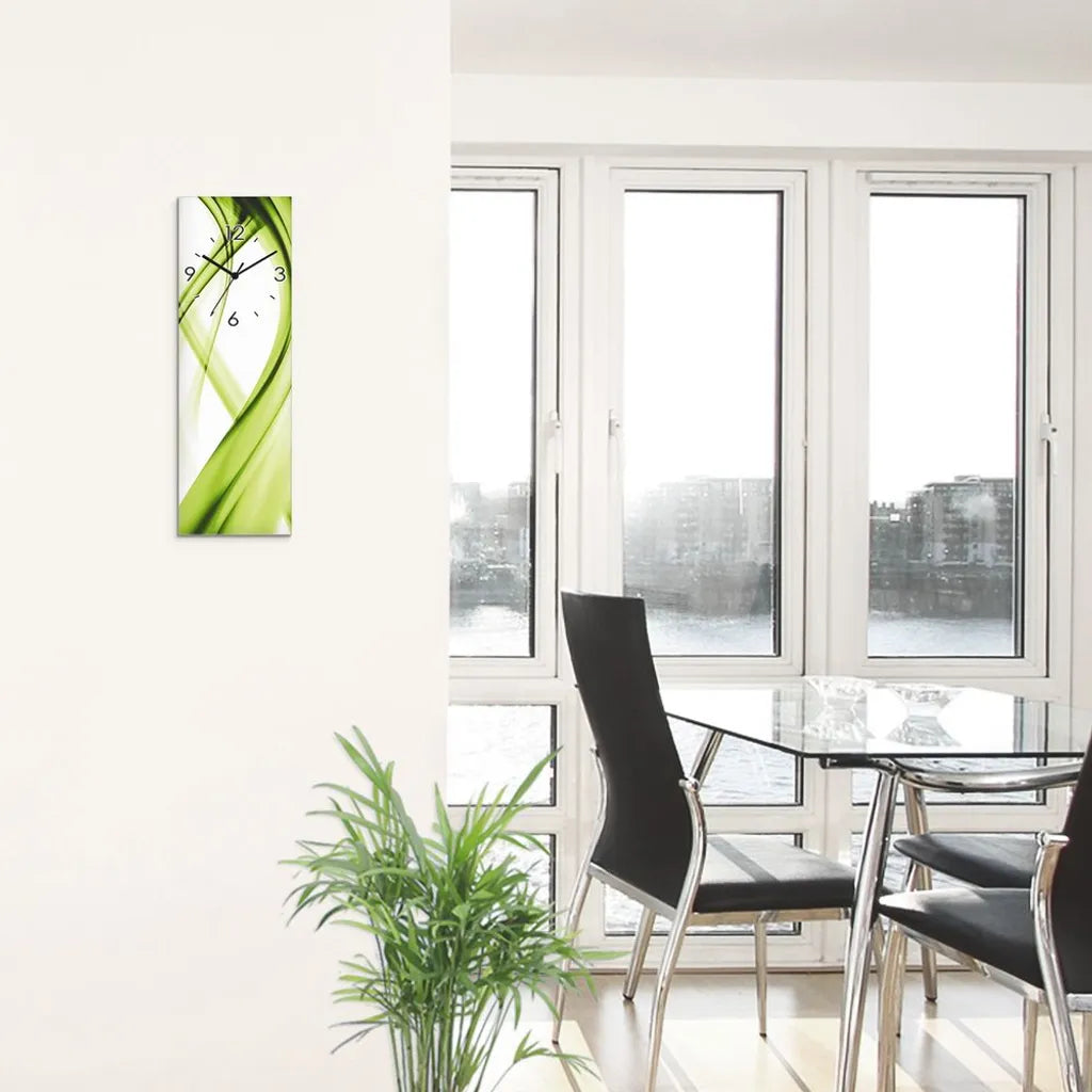  ARTland Glas Wanduhr Quarzuhr - Schwarzer Zeiger Abstrakte Komposition (grün) Größe: 20x60 Cm
