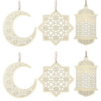  4 Stücke Holz Anhänger Ornament Ramadan Mubarak Eid Kareem Dekoration Mond Sterne Wind Licht Form Anhänger Ornament Für Ramadan Dekorationen