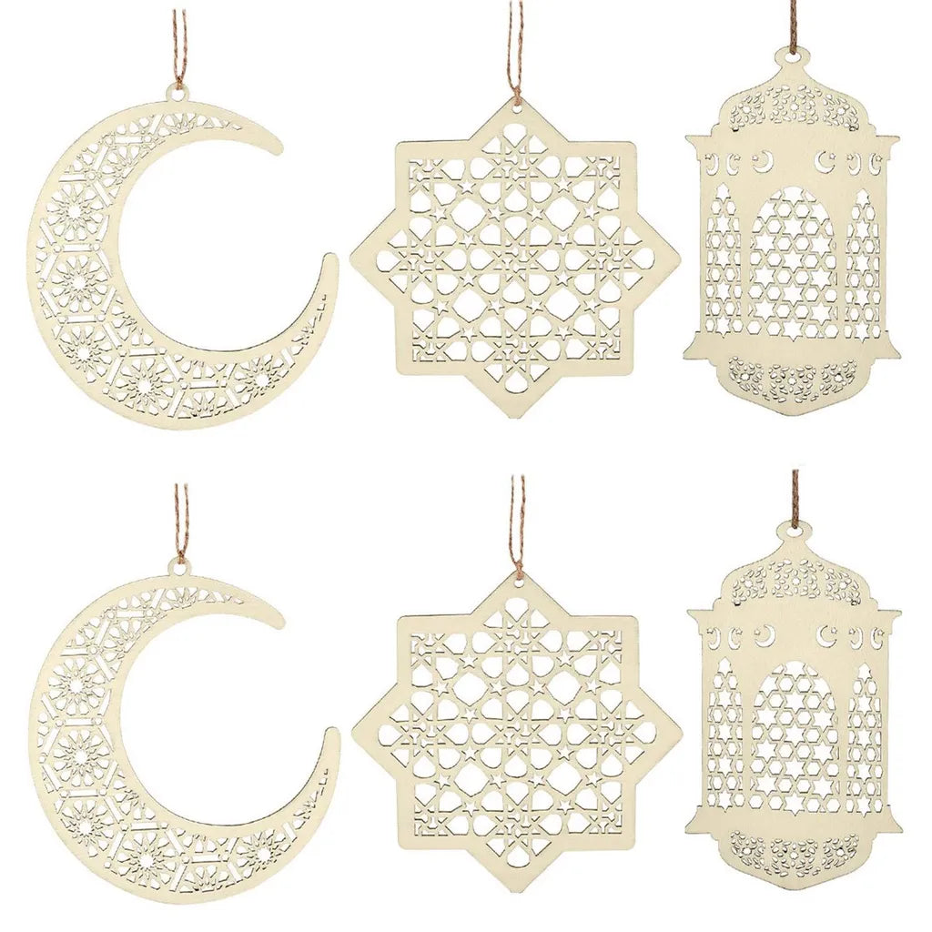  4 Stücke Holz Anhänger Ornament Ramadan Mubarak Eid Kareem Dekoration Mond Sterne Wind Licht Form Anhänger Ornament Für Ramadan Dekorationen
