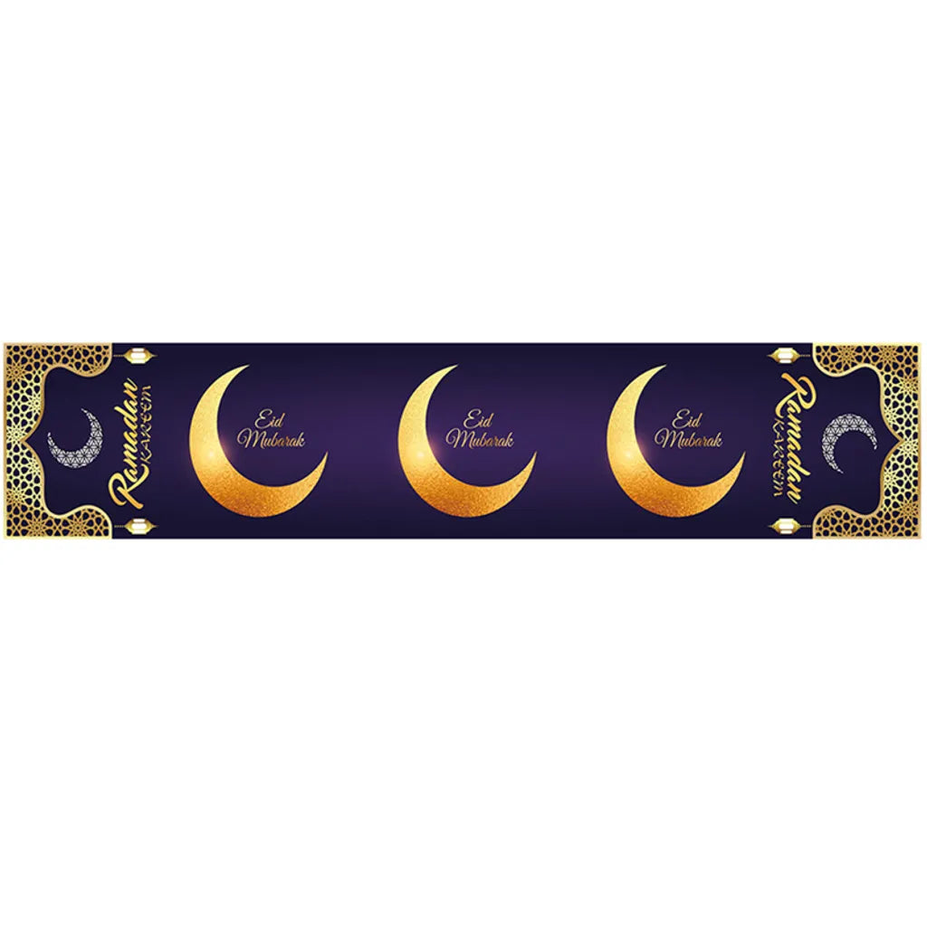  180*35cm Eid Mubarak Tischläufer Ramadan Deko Tischdecke Partydekoration Tischbanner Stern Mond