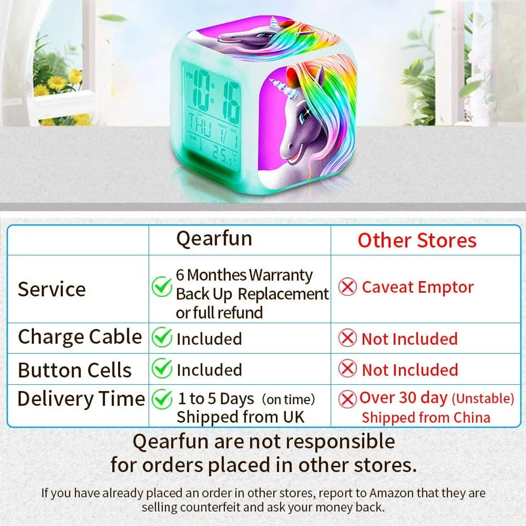  Unicorn Digital Alarm Clocks For Girls, Bright Night LED LCD Cube With Light Children Wake Up Bedside Clock Birthday Gifts For Kids Women Adult Bedroom