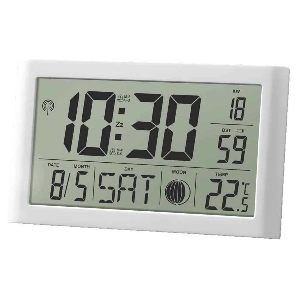  Digitale LCD Tischfunkuhr Mit Datumsanzeige + Temperaturanzeige Geräuschlos Digitale LCD Funkuhr Mit Datumsanzeige Temperaturanzeige & Mondphasenanzeige Weiß Großes Display Tisch & Wanduhr Kalenderwochenanzeige Lautlos Ohne Ticken - 4-MV5541-2