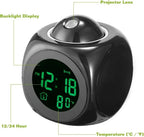  LED Digital Wecker Mit Projektion Tischuhr Schlummer Temperatur Mit Projektion Projektor(Schwarz)