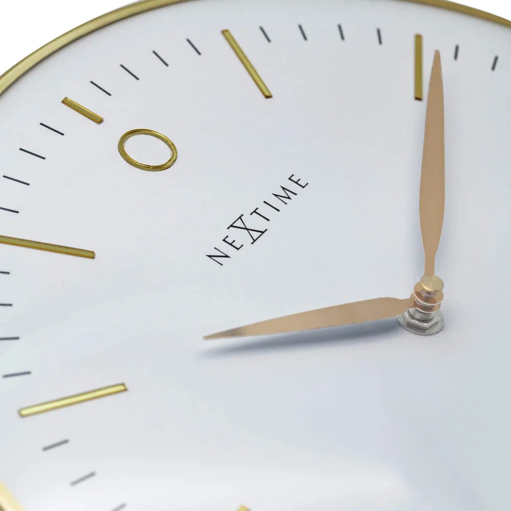  NeXtime 3256WI Small Design-Wanduhr, Leise, Weiß, Gold, 30 Cm