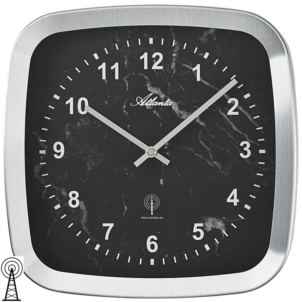  Atlanta 4384/7 Wanduhr Funk Funkwanduhr Analog Marmor-Optik Schwarz