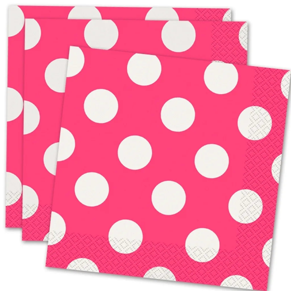 Unique Papierservietten In Rosa Mit Weißen Punkten, 16 Stück Pro Packung