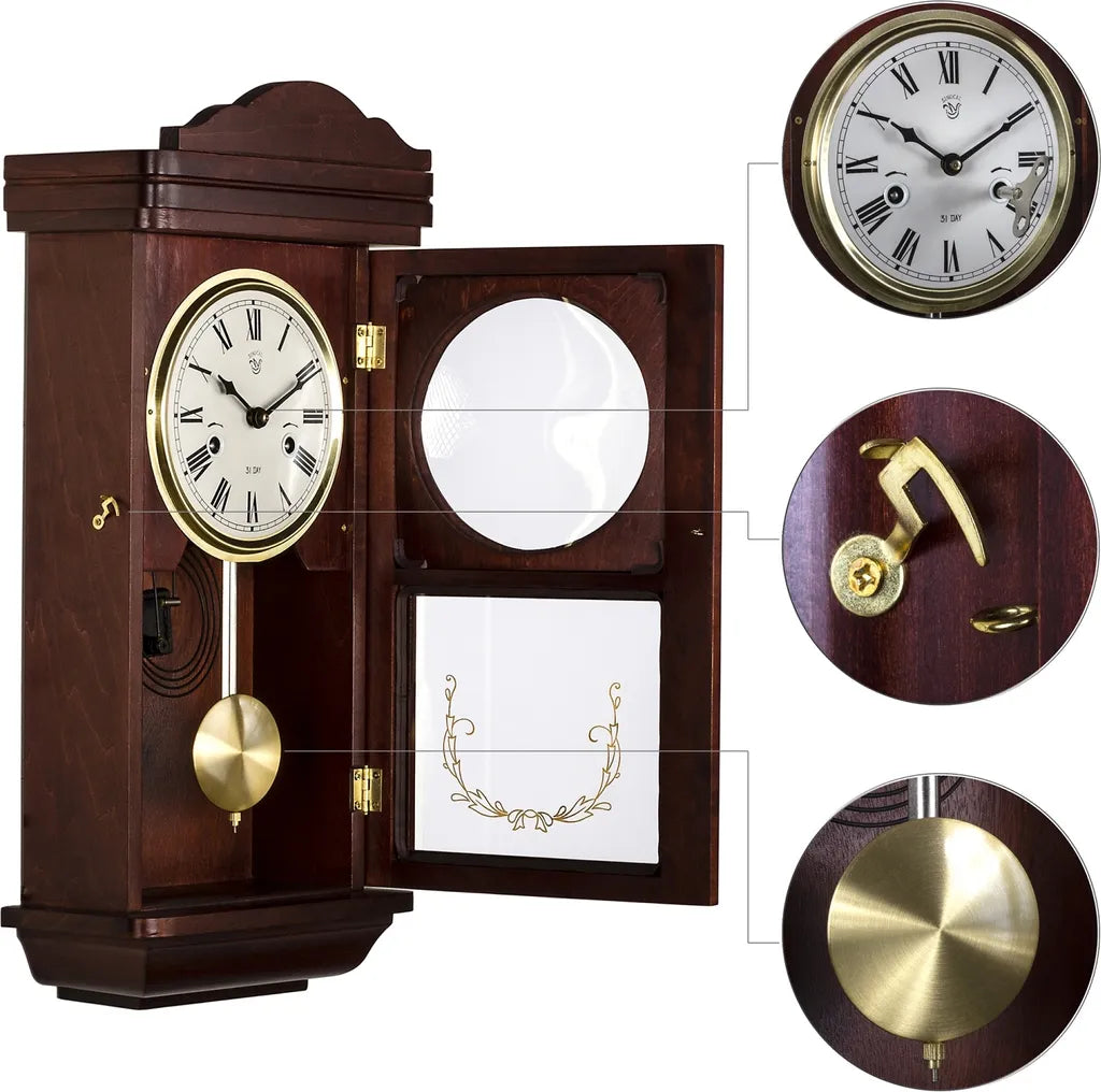  Wanduhr Pendeluhr Regulator Antik Mechanisch Mahagoni Holz Uhr Theseus