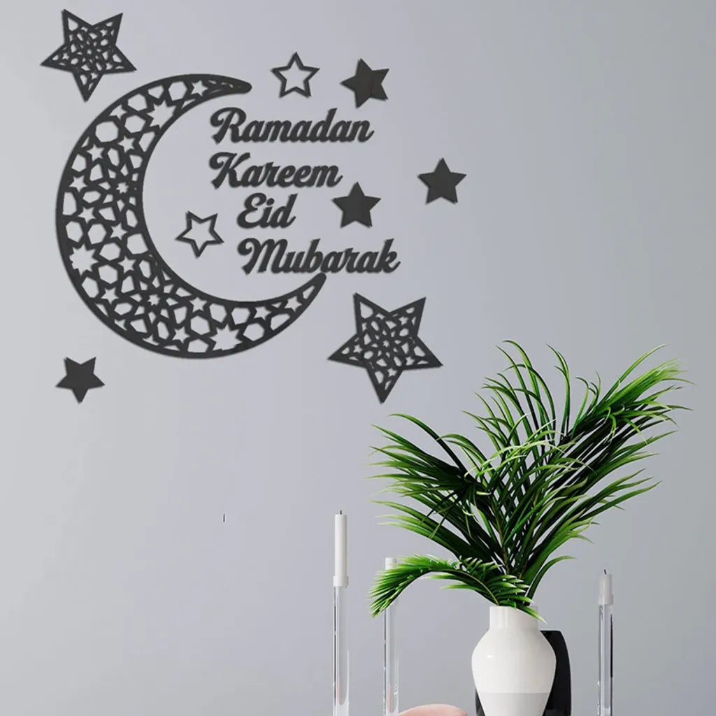  Ramadan Kareem Aufkleber Dekorationen Wand Eid Mubarak Eid Al Adha Mond Und Stern Aufkleber Islamische Spiegeldekoration（Schwarz）