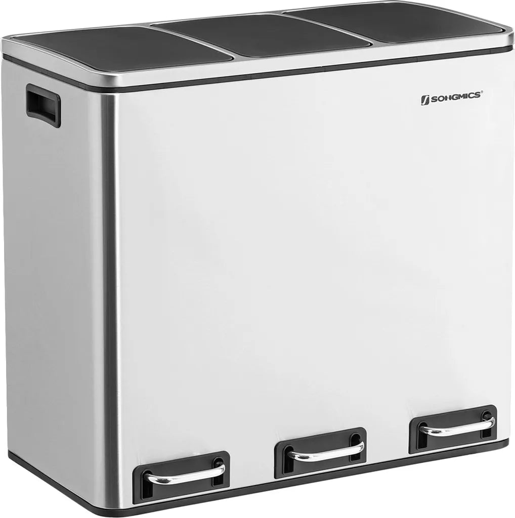  SONGMICS Mülleimer 54L Treteimer 3 X18L Edelstahl Abfalleimer Mit Fußpedal Handgriffen Und 3 Inneneimern Aus Kunststoff LTB54NL