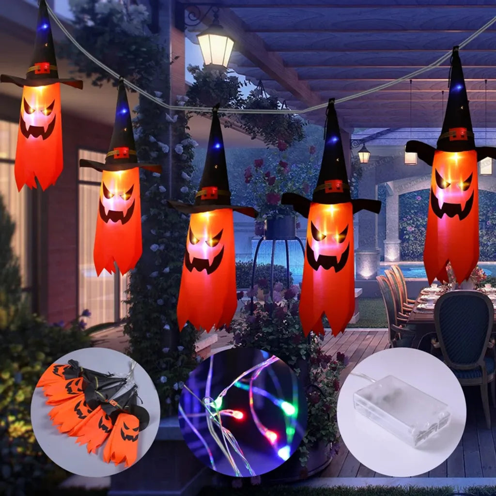  Halloween Lichter, 10,1 Fuß Batteriebetriebene 5 LED Halloween Dekorations Lichterketten, Gruselige Hängende Beleuchtete Geister Zaubererhut Dekoration Für Party Halloween