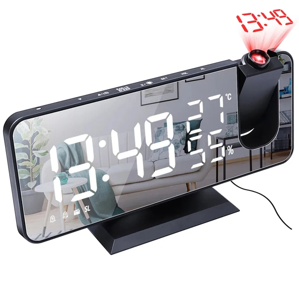  Projektionswecker, Digital Wecker Mit Projektion 180 °, Radiowecker Mit USB-Anschluss Großem LED-Anzeige Snooze Dual-Alarm,4 Projektionshelligkeit Mit Automatischem Dimmer, 32FM Radio