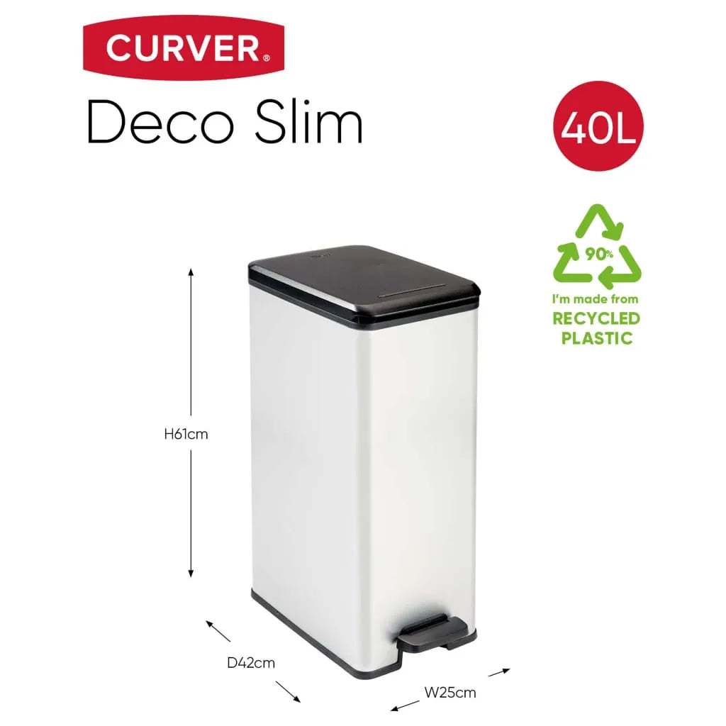  CURVER_DECO SLIM BIN Abfalleimer 40L Mit Fußpedal Silber Metallic_240640
