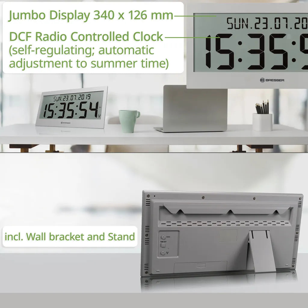  BRESSER LCD Jumbo DCF Funkuhr Wanduhr Farbe: Grau