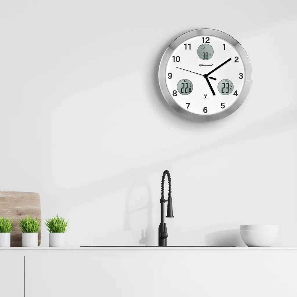  BRESSER MyTime Io Funk-Wanduhr Mit Temperatur- Und Luftfeuchtigkeitsmessung - 30 Cm Durchmesser Farbe: Weiss
