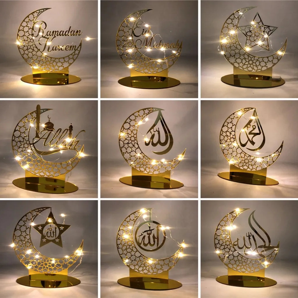  Ramadan Eid Mubarak Dekorationen LED Eid Mubarak Acryl Ornamente Mond Sterne, Muslim Festival Dekorationen