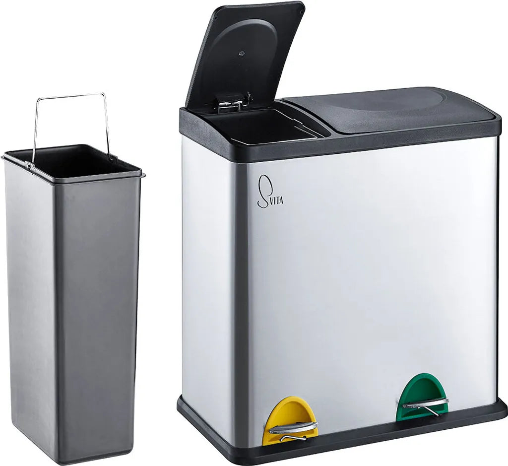  SVITA TC2Combo35 Mülleimer Edelstahl Abfalleimer Mülltrennung (12l + 23l) Silber Papierkorb