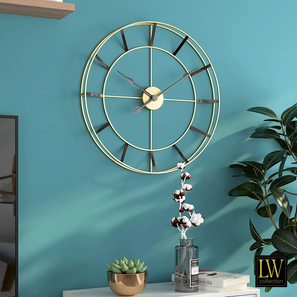  LW Collection Wanduhr ISLA Gold 80CM - Wanduhr Modern - Leises Uhrwerk - Industrielle Wanduhr - Große Wanduhr - Nicht Tickend - Geräuschlos – Batteriebetrieben - Industrial Design