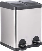  ONVAYA® Doppel Tretmülleimer Leo Edelstahl | 30L Mülltrennsystem Für Die Küche | Duo Abfalleimer In Silber & Schwarz | Müllbehälter 2X 15L